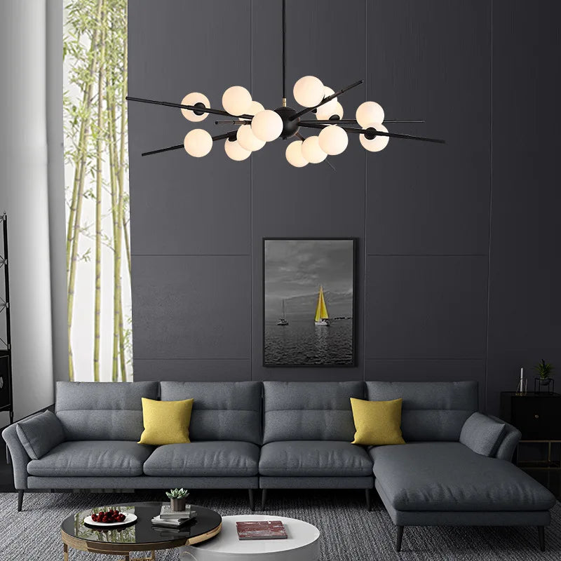 2024Modern Glass Ball LED Chandelier for Living room Dining Room Luminaire Gold/black Pendant Lamp Lustre ,Samsarah Lighting - vue 4 sur 9