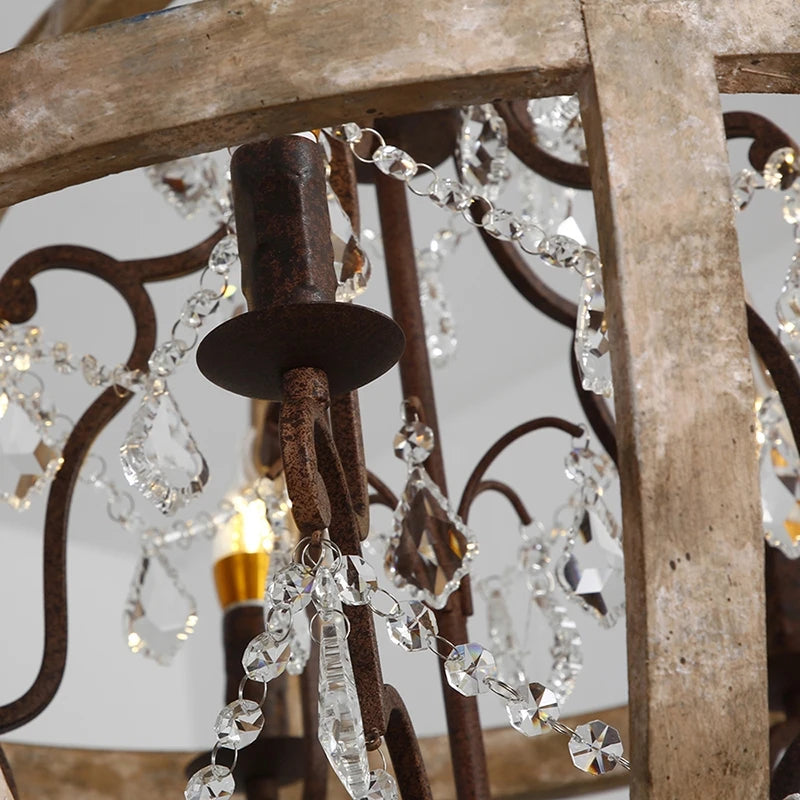 Lustre suspendu en bois massif rétro led dans le salon luminaire de décoration moderne rond Loft Suspension éclairage en cristal