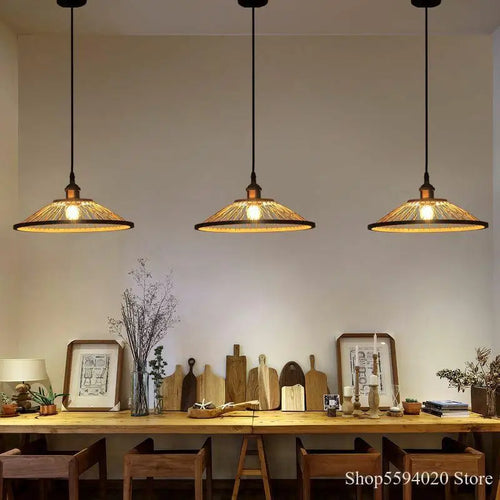 lustre restaurant en bambou chinois créatif led zen asie - vue 5 sur 6