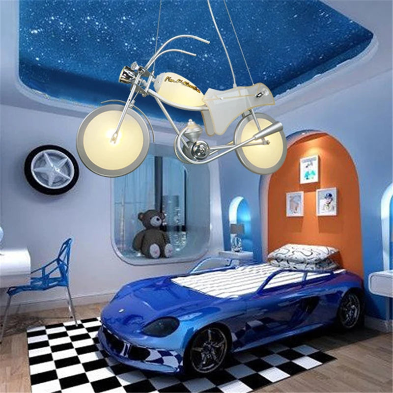 lustre led créatif nordique pour chambre d'enfants en acrylique moto - vue 3 sur 9