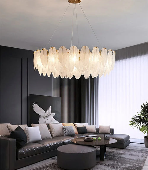 lustre moderne en verre en forme de plume d'oie éclairage suspendu - vue 3 sur 12