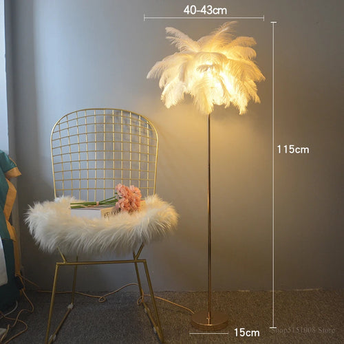lampadaire nordique en plumes d'autruche avec éclairage led - vue 12 sur 12