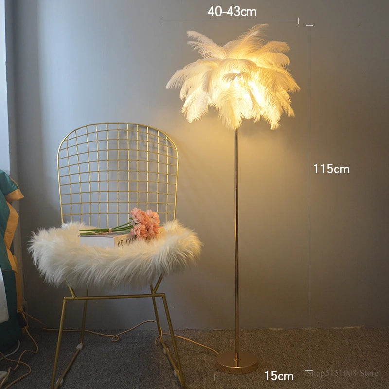lampadaire nordique en plumes d'autruche avec éclairage led - vue 12 sur 12