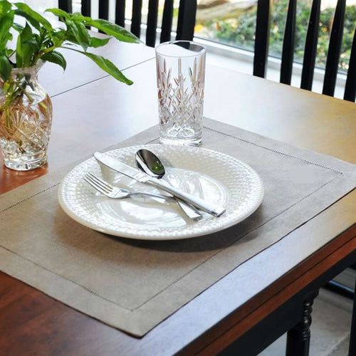 Serviette de table lin brodé ourlet ajouré lot