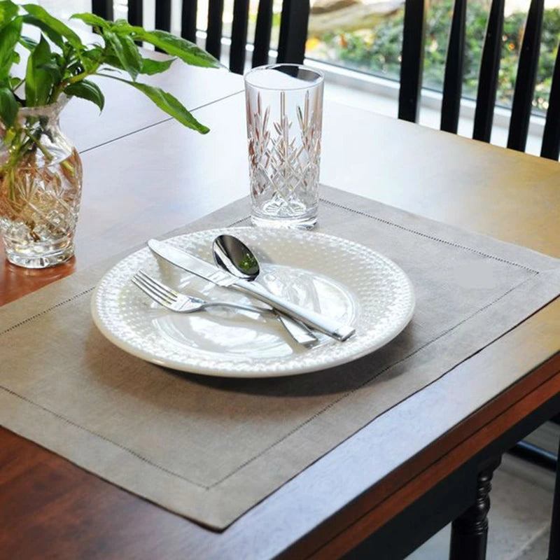 Serviette de table lin brodé ourlet ajouré lot - vue 4 sur 5