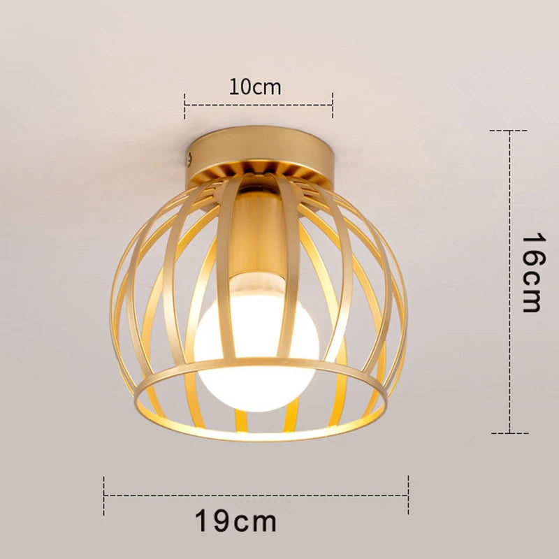 plafonnier rétro doré led en métal pour balcon couloir - vue 7 sur 10