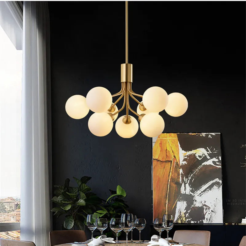 Lustre boule de verre nordique Led or luxe chambre cuisine lampe magique haricot Apiales lustres pour salle à manger café éclairage