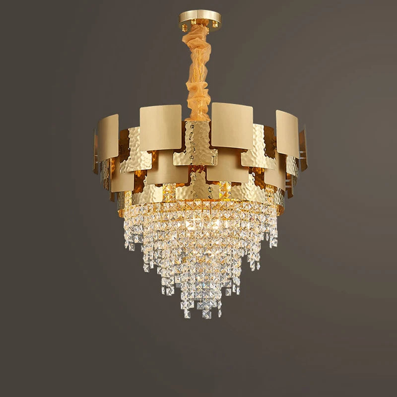 lustre en acier inoxydable à led avec cristal doré - vue 3 sur 16