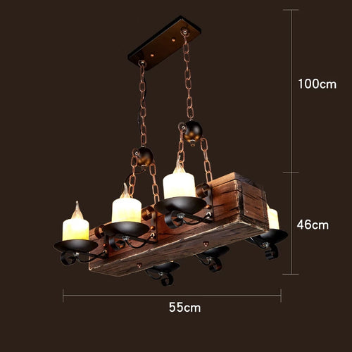 lustre vintage loft en bois avec suspension LED - vue 14 sur 28