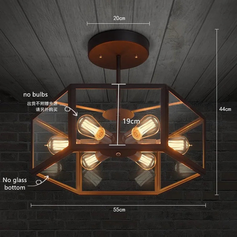 plafonnier hexagonal en verre style rétro pour café bar restaurant - vue 4 sur 6