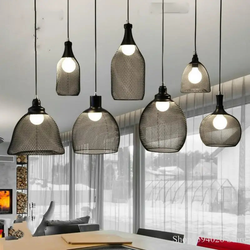 lustre cage à oiseaux style loft rétro en fer créatif minimaliste - vue 4 sur 18