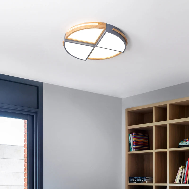 plafonnier led nordique élégant en bois surface monté - vue 3 sur 10