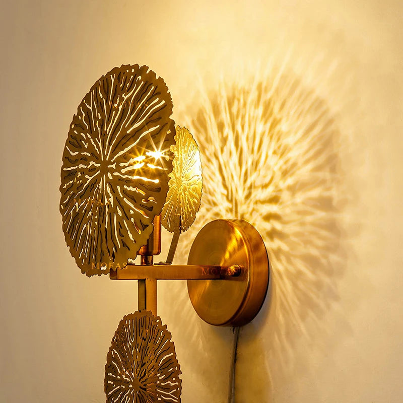 applique murale luxe feuille lotus décorative moderne pour salon et hôtel