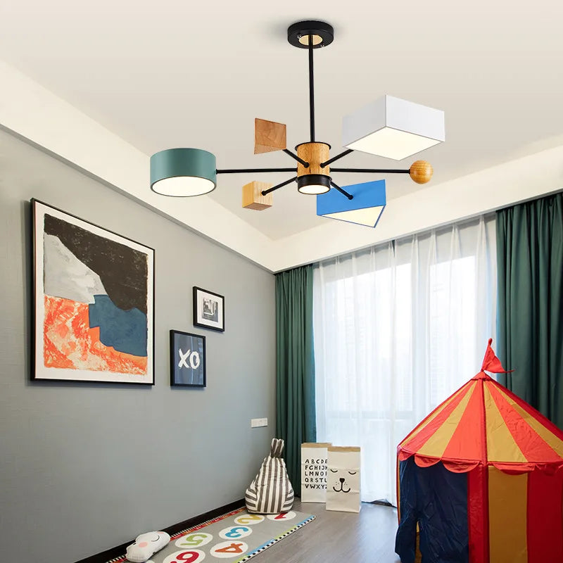 lustre bois moderne nordique salle manger chambre enfants - vue 4 sur 7