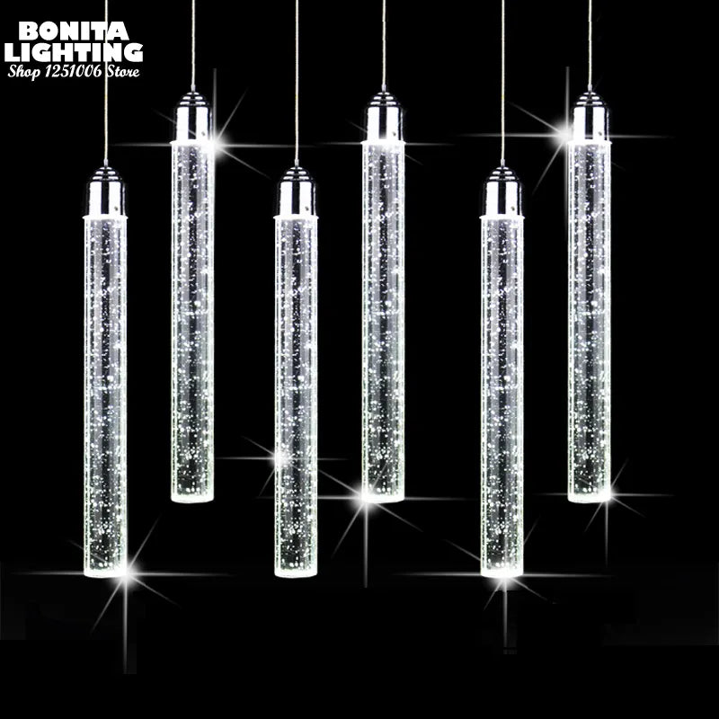 Suspension led moderne minimaliste bulle K9 lampes suspendues en cristal salle à manger cylindre long tube lampes suspendues haut plafond