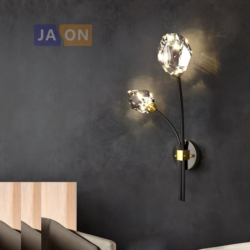 applique murale led postmoderne en cuivre et cristal - vue 4 sur 22