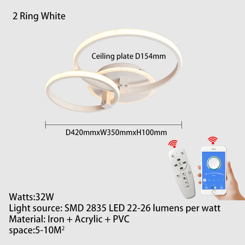 Lustre Led moderne anneau Led plafonniers salon chambre lumières plafond noir/blanc 1-5 anneau d'éclairage APP/lustre à distance - vue 10 sur 16