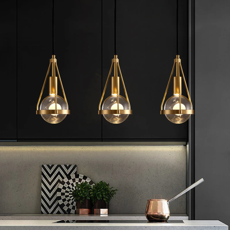 suspension luminaire loft led en cuivre cristal nordique - vue 2 sur 12