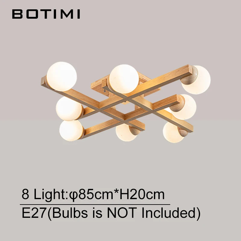 Plafonniers en bois avec abat-jour en verre pour salon moderne monté en Surface Lustres en bois carrés chambre à coucher Luminaire - vue 8 sur 9