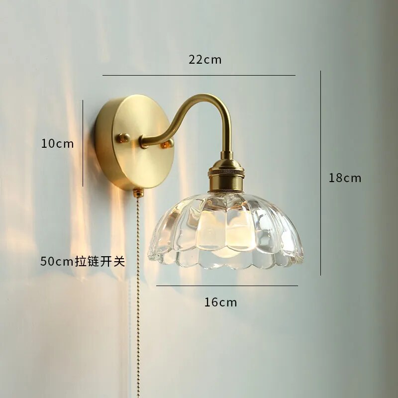 applique led moderne verre chaîne interrupteur nordique cuivre lumière - vue 18 sur 23