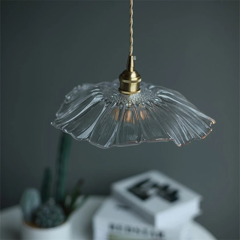 suspension fleur moderne led en verre et laiton nordique - vue 6 sur 8