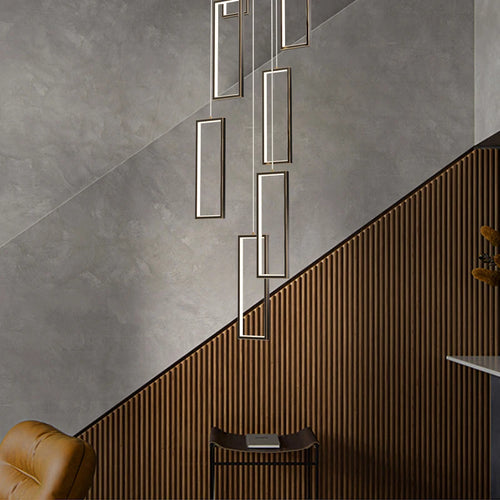 lustre led rectangulaire moderne en cuivre pour escaliers et loft - vue 4 sur 15