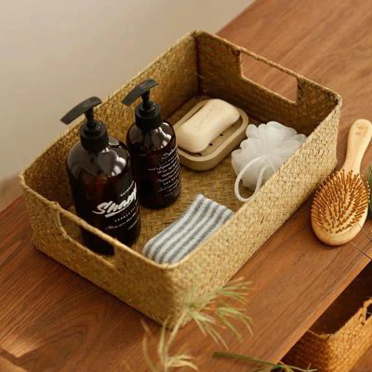 grand panier tissé en jonc de mer pour rangement et décoration - vue 4 sur 10