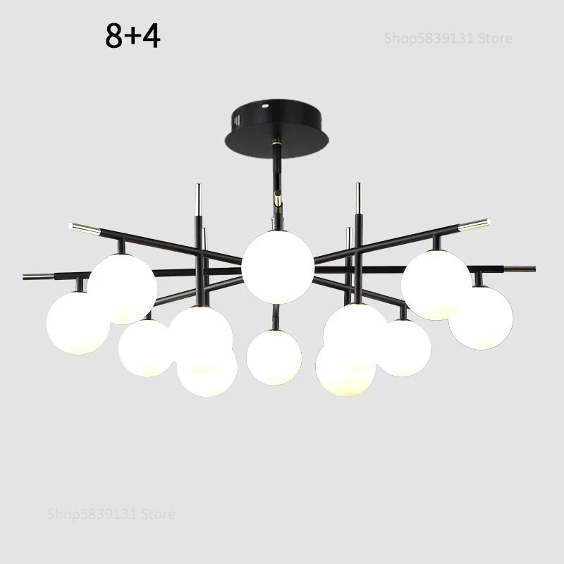 lustre nordique en fer avec boule de verre led pour restaurant - vue 16 sur 20