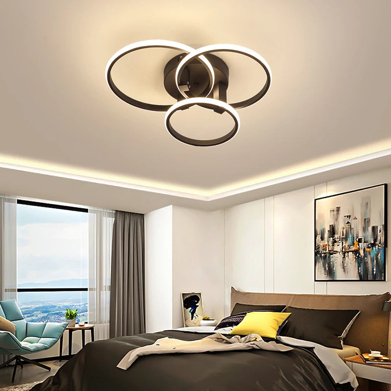 plafonnier NEO Gleam plafond moderne à LEDs lumières RC Dimmable cercle anneaux concepteur pour salon chambre - vue 6 sur 13