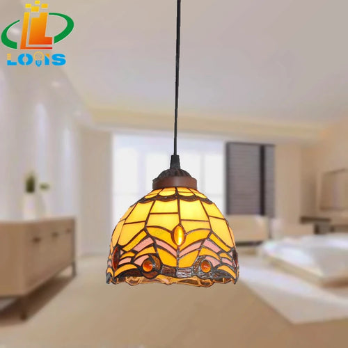 lustre en vitrail style tiffany pour éclairage décoratif antique - vue 14 sur 19