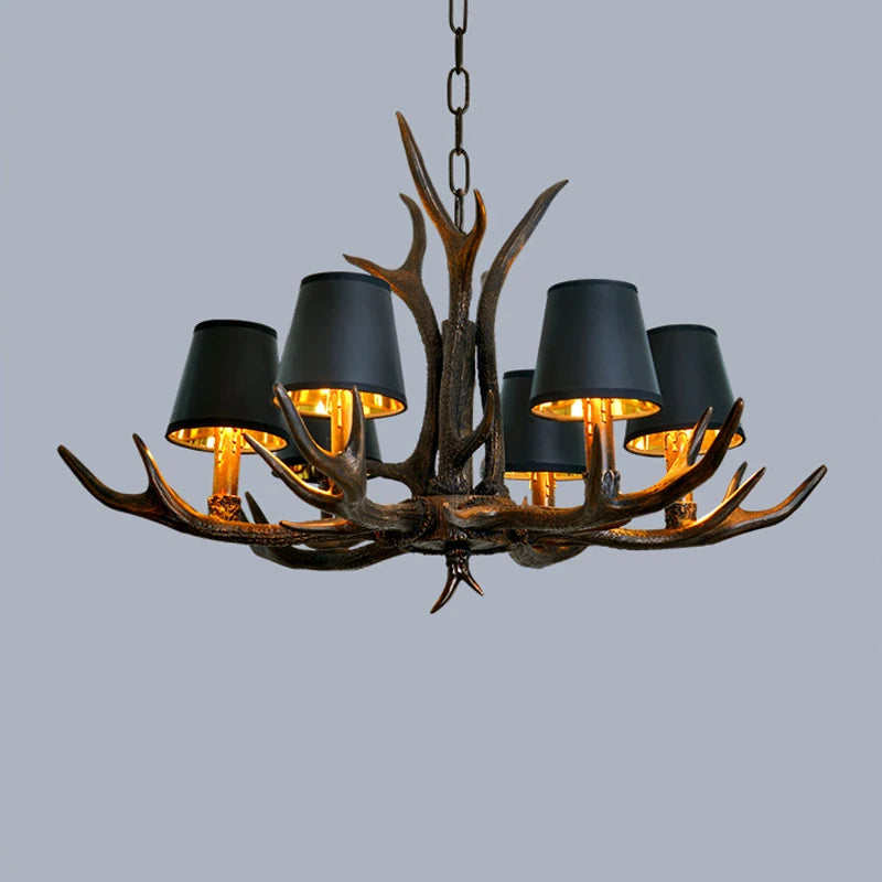 lustre vintage amérique pour café bar hôtel avec suspension deerhorn - vue 4 sur 8