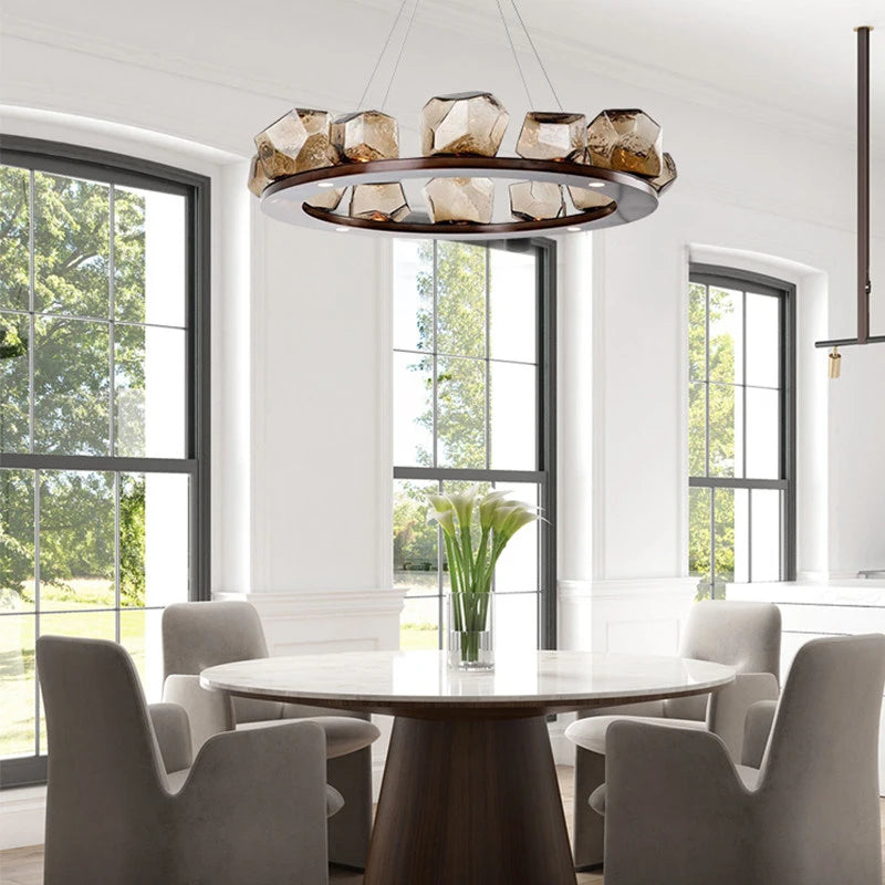 lustre moderne en pierre et verre élégant pour décoration intérieure - vue 7 sur 6