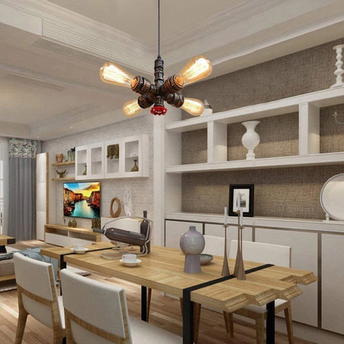 lustre industriel vintage en tuyau d'eau style steampunk led - vue 3 sur 6
