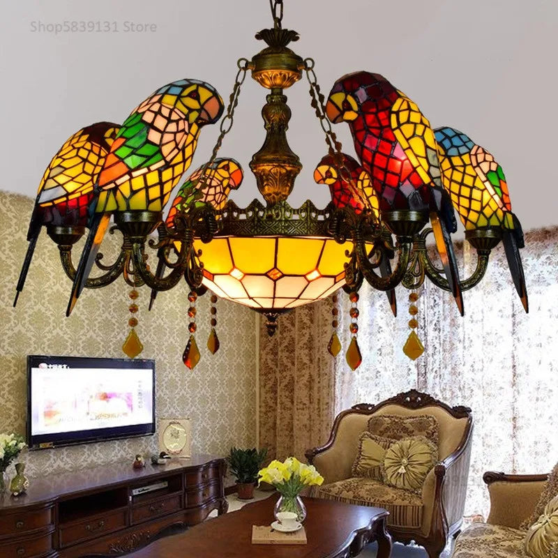 lustre suspendu led perroquet en verre post-moderne rétro américain - vue 8 sur 16
