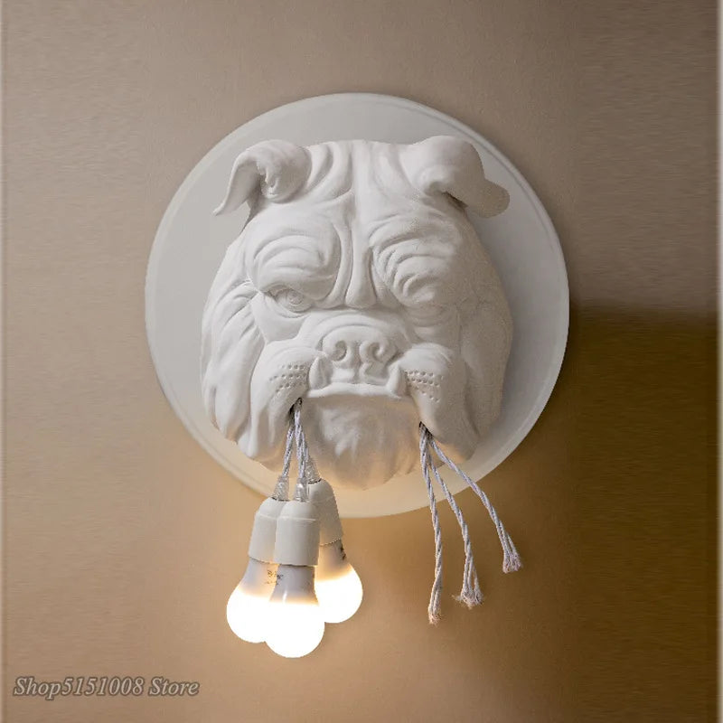 applique murale nordique animal chien résine led bouledogue déco luminaire