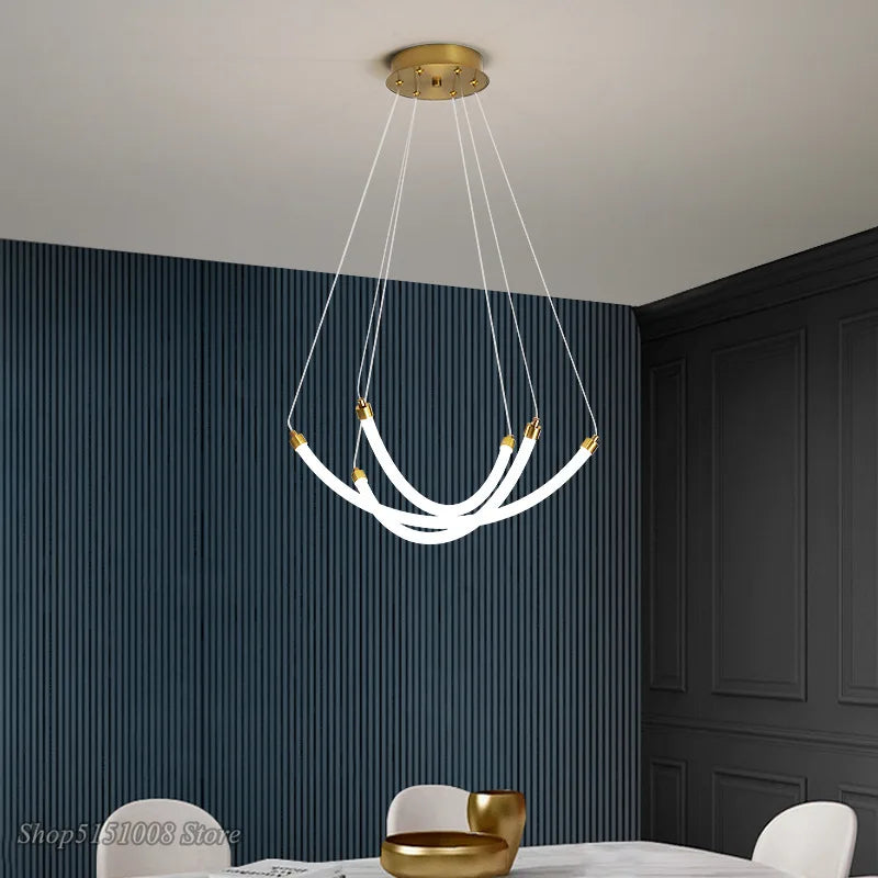 lustre nordique design led en acrylique et métal réglable - vue 3 sur 8