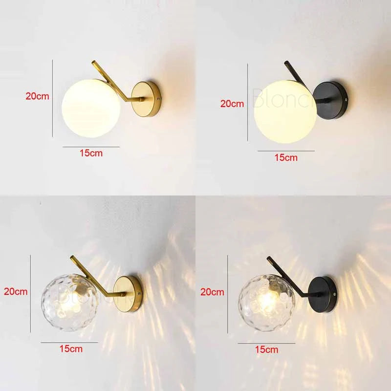applique murale créative en métal avec boule de verre moderne - vue 2 sur 10