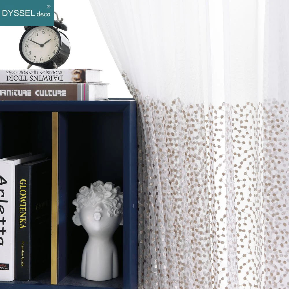 Rideau tulle brodé fleurs style européen salon chambre - vue 6 sur 8