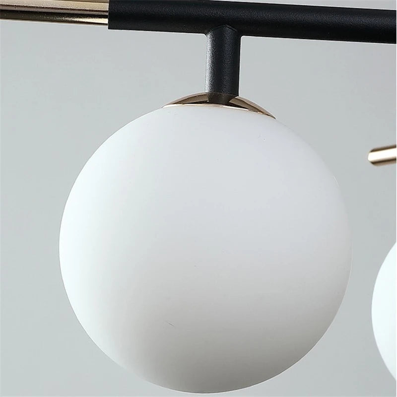 lustre nordique en fer avec boule de verre led pour restaurant