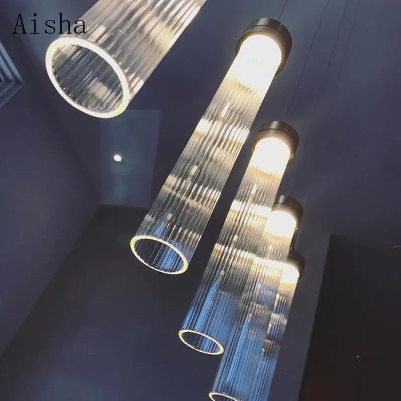 suspension en verre rayé design nordique créatif pour éclairage moderne - vue 3 sur 9