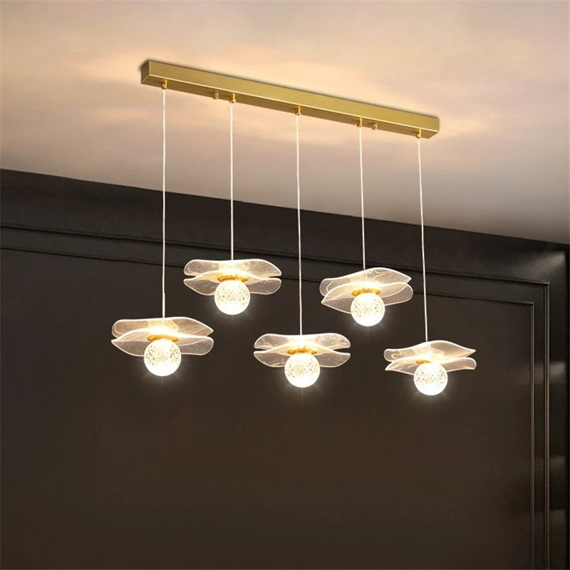 lustre moderne en acrylique et cuivre led feuille de lotus