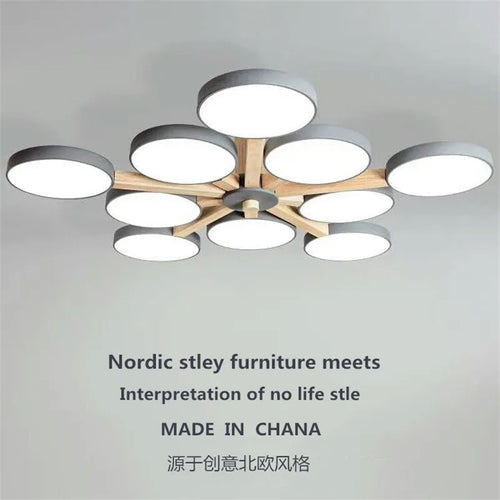 lustre moderne en bois avec luminaire led pour décoration maison