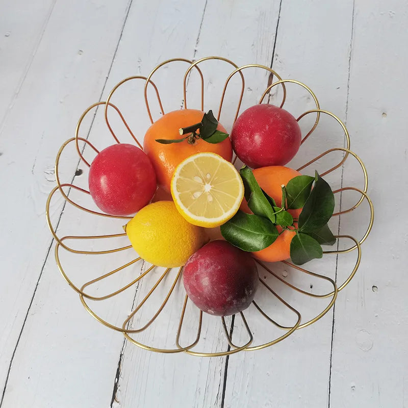 panier de rangement doré à deux niveaux décoratif pour fruits et gâteaux