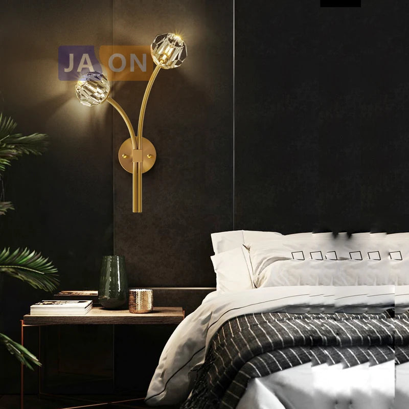 applique murale led postmoderne en cuivre et cristal - vue 5 sur 22