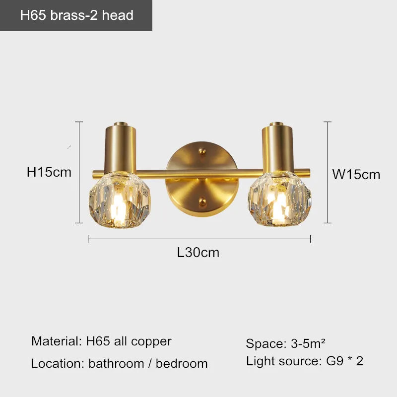 lampe frontale à led en cristal design moderne pour salle de bain - vue 8 sur 8