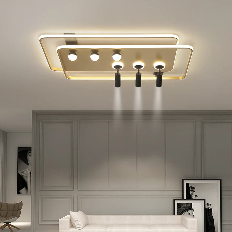 Lustre Led moderne lumières pour salon chambre étude salle éclairage or noir lampes luminaires Dimmable avec lustre de projecteur