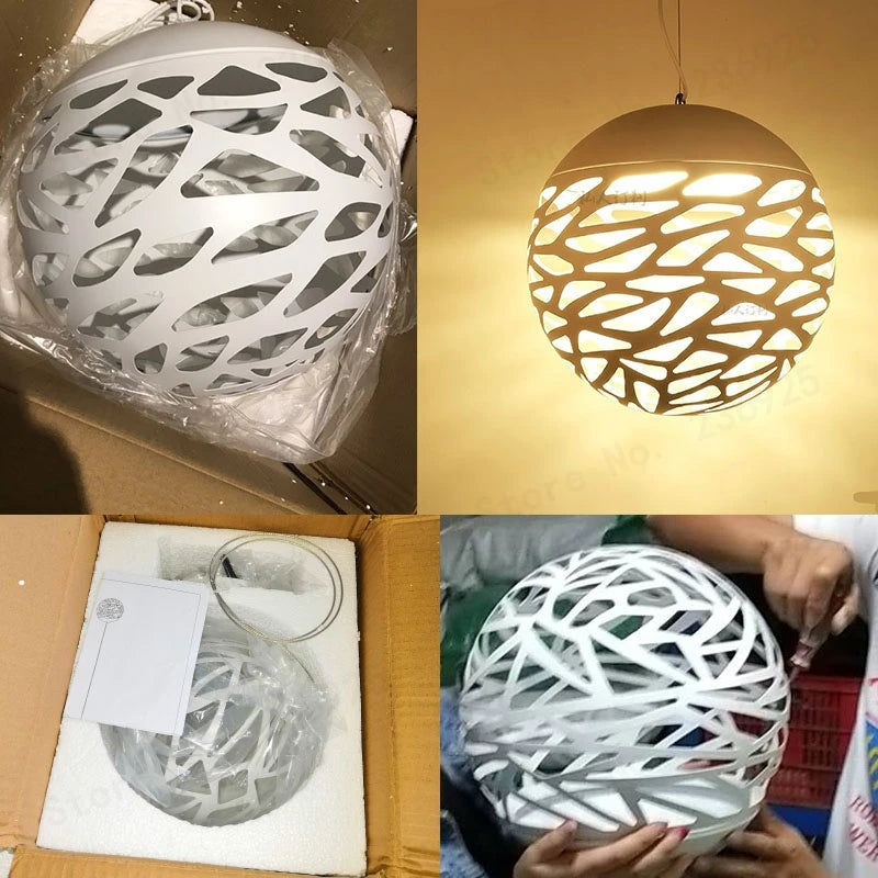 suspension led modernes avec abat-jour creux puzzles - vue 3 sur 6