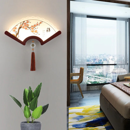 applique murale en bois éventail style rétro japonais à LED - vue 4 sur 18