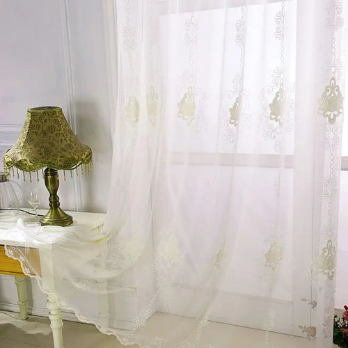 Rideau brodé floral festonné style européen pour salon