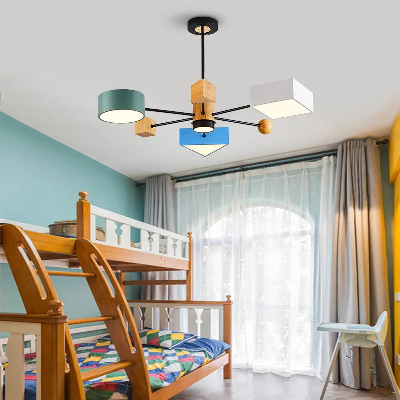 lustre bois moderne nordique salle manger chambre enfants